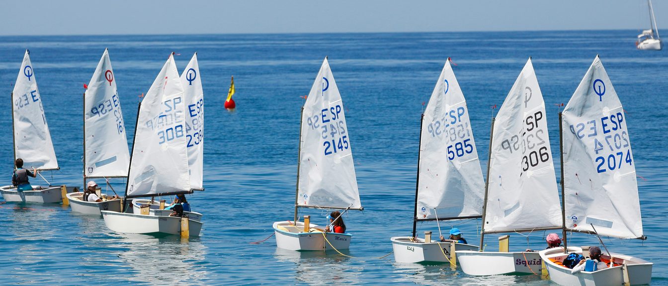A fleet of small sailboats near a dock